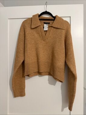 NWT - Velvet Heart Camel Brown V-Neck Collared Sweater